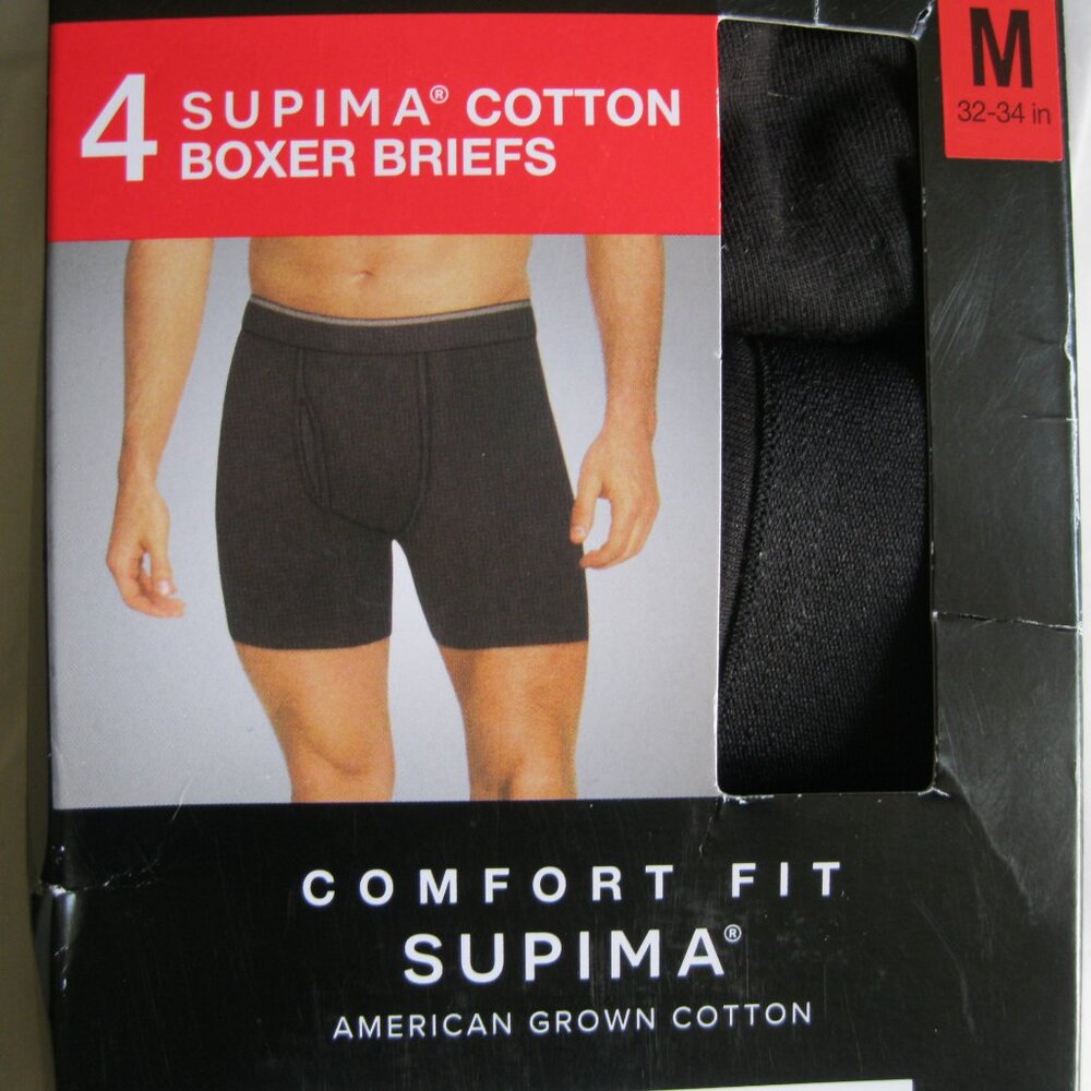 Kirkland Signature Men's Boxer Briefs Comfort Fit Supima Cotton 4Pack Black M/ L